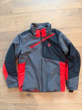 SPYDER Boys 16 Ambush Insulated Ski Jacket Coat Red Black Gray